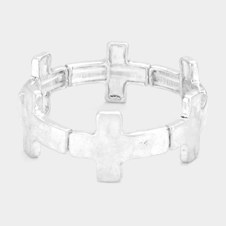 Sensibling Corp. - Wholesale Bangle Bracelet - Worn Metal Cross Stretch Bracelet