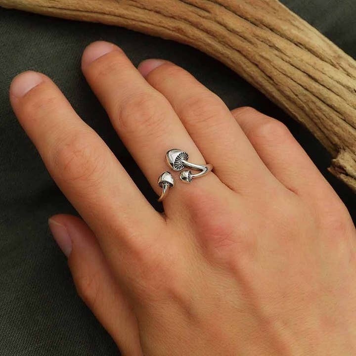 Nina Designs - Wholesale Band/Stacked Ring - Sterling Silver or Bronze Adjustable Three Mushroom Ring