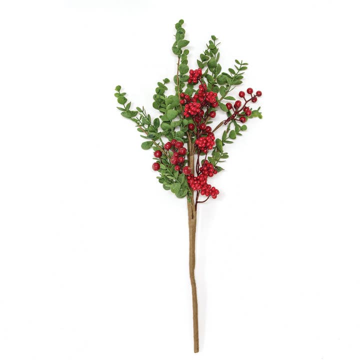 Saybrook Lane - Wholesale Artificial Flowers - Hunter's Glen Berries & Eucalyptus Pick, 21"