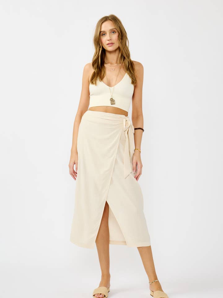 Smocked Back Wrap Midi Skirt for wholesale by Lovestitch