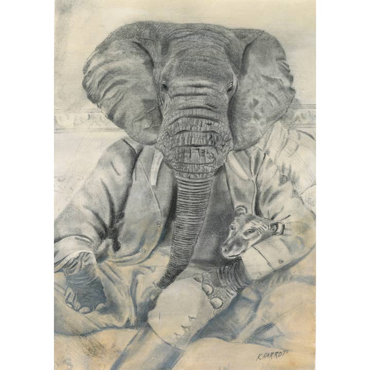 Print (signed): #4 - Elephant. Pencil drawing, animal art for wholesale by Keith Harrop - Pencil Art