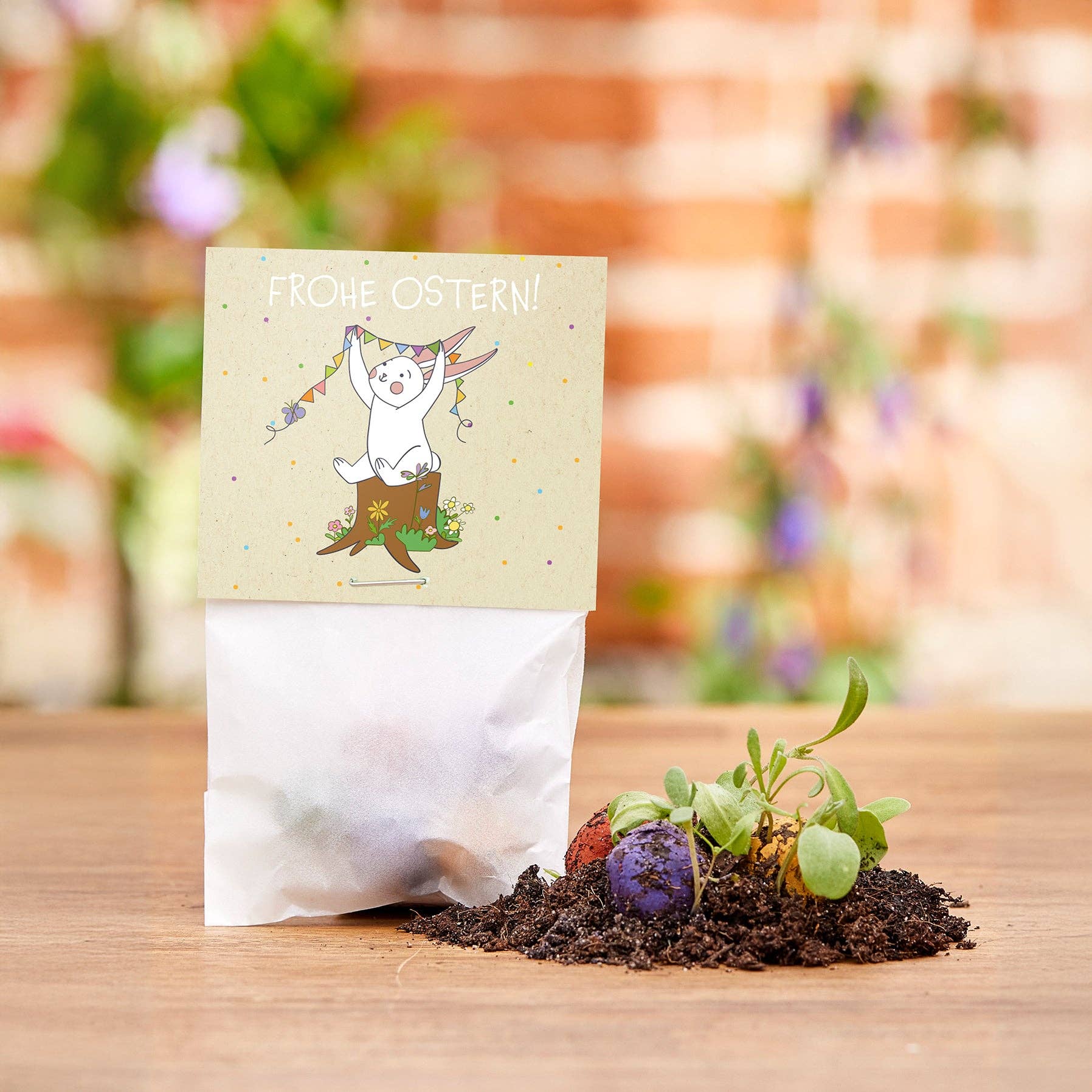 TDJ Stadtgärtner GmbH - Vendita all'ingrosso Semi di piante - 5 sfere di semi floreali in sacchetto di carta glassine - Buona Pasqua - Coniglio decorativo0