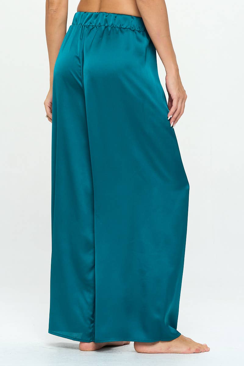 VERT CHASSEUR Pantalon en satin extensible fabriqué aux États-Unis avec taille élastique et poches en vente sur Faire2