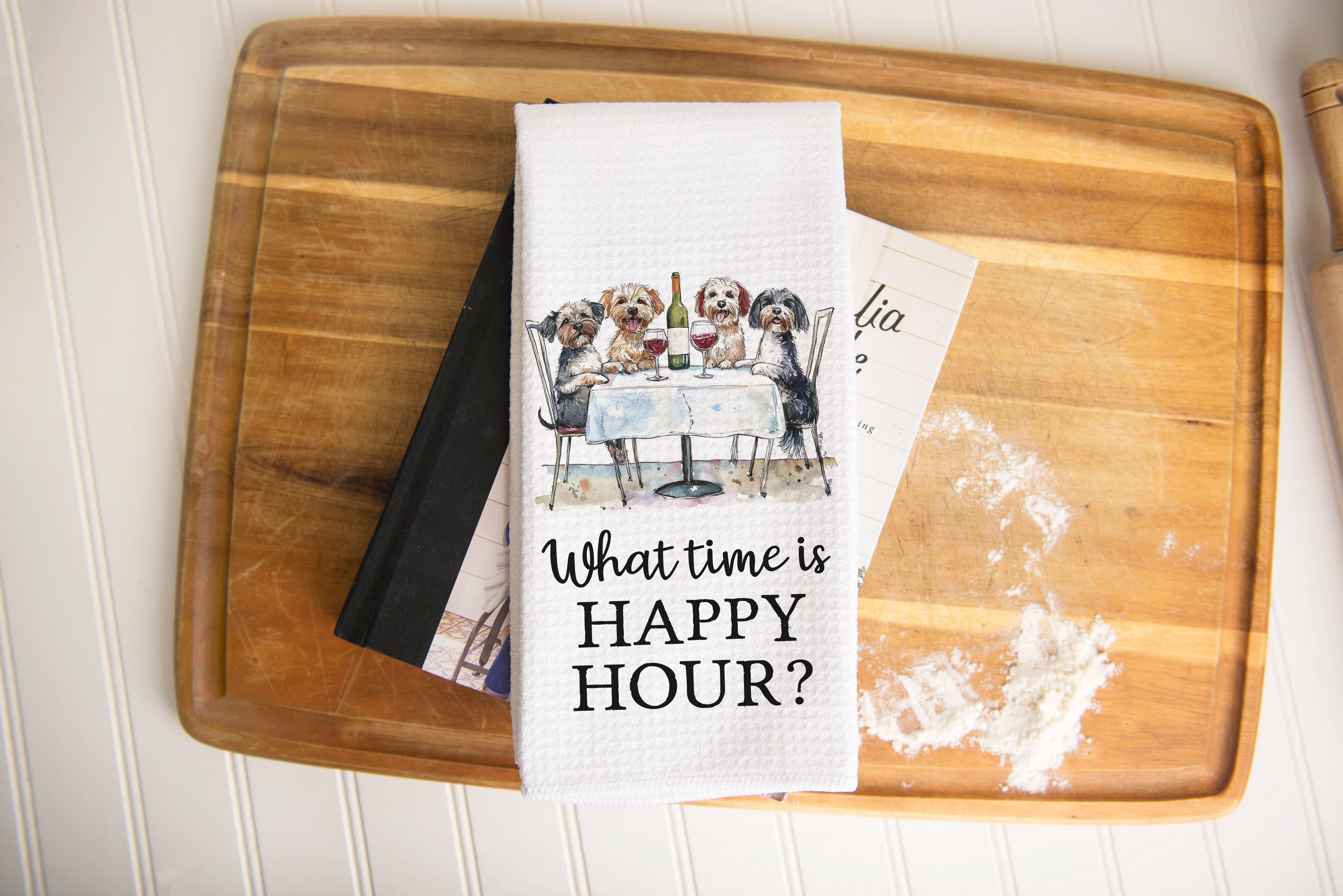 Canary Road - Vente Torchons - Torchon de cuisine "Happy Hour Wine Dog", cadeau amusant pour animal de compagnie.1
