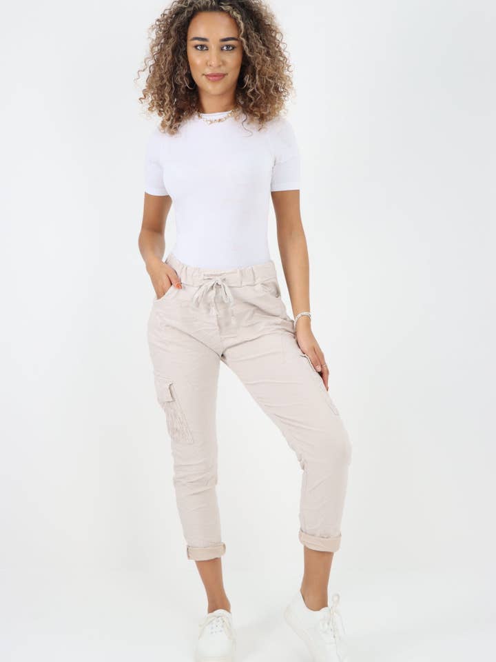 Miss Bold - Wholesale Pants - Women's - Italian Shirred Pockets Cargo Trousers