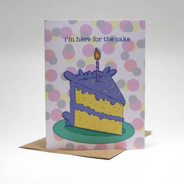 I'm Here For the Cake - Carte d'anniversaire - Carte de vœux - Gâteau d'anniversaire pour la vente par Sarah Parker Illustration
