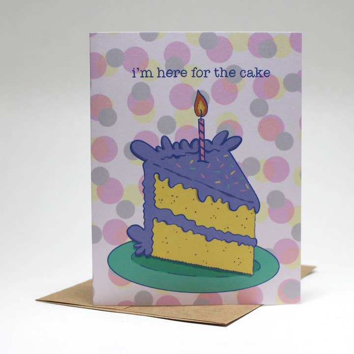 I'm Here For the Cake - Birthday Card - Greeting Card - Birthday Cake for wholesale by Sarah Parker Illustration