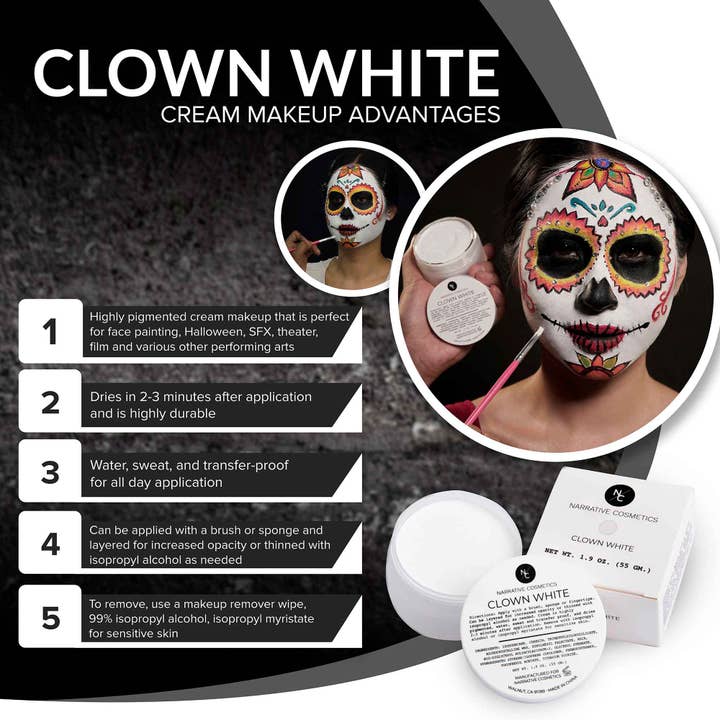 Narrative Cosmetics - Wholesale Face Paint/Play Makeup - Kids - Quick Drying Clown White Cream Makeup