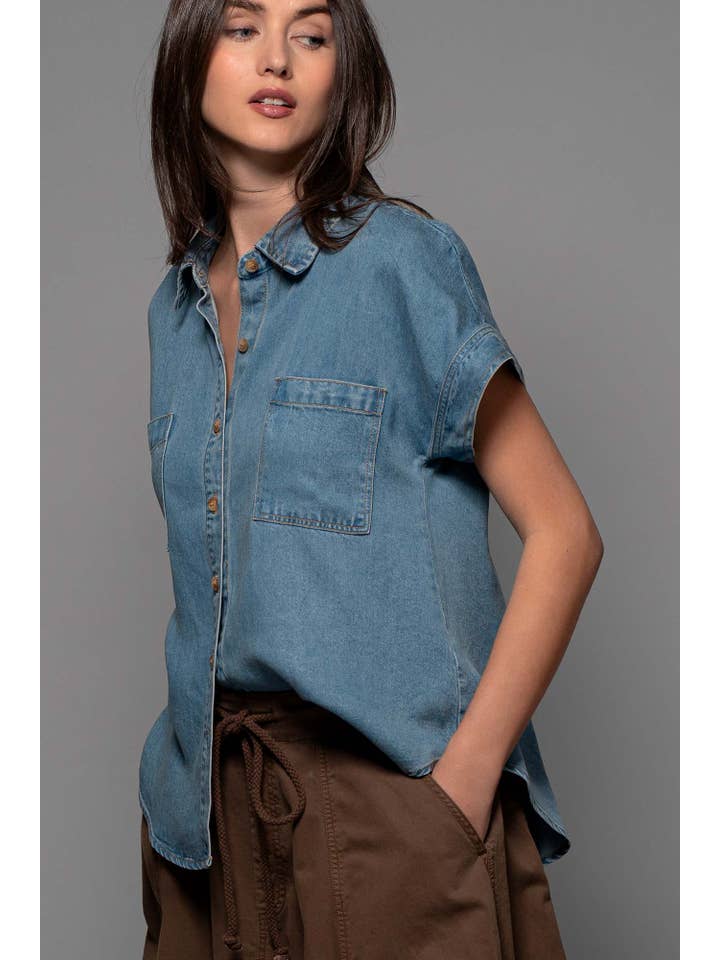 BLUE Lightweight Lyocell Camp Collar Denim Shirt for wholesale on Faire