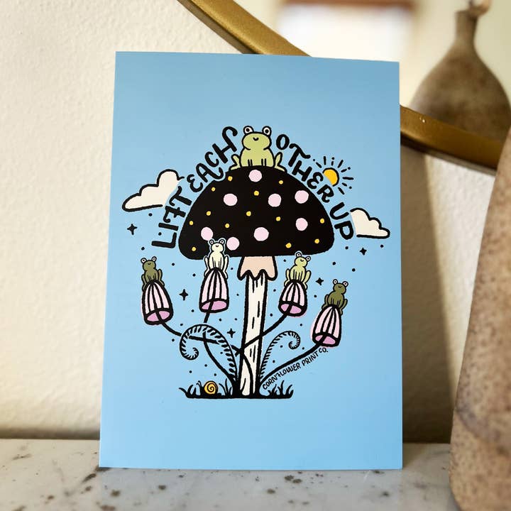 Cornflower Print Co. - Wholesale Postcard - Postcard | Frogs & Mushroom | Lift Each Other Up
