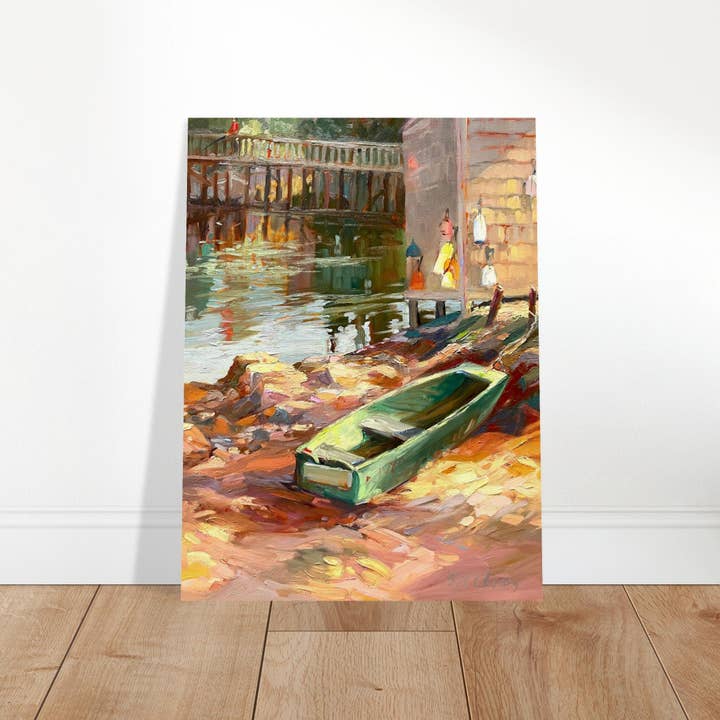 'Boathouse Reflections' Coastal I 18x24 Museumkwaliteit Mat Papier Poster | Origineel Kunstwerk door Amerikaanse Kunstenares Barbara Cleary voor wholesale door Barbara Cleary Designs