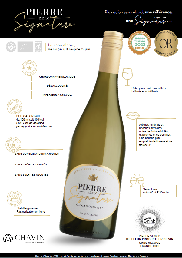 PIERRE CHAVIN - Wholesale Non-Alcoholic Spirits/Wine/Beer - Alcohol-free wine - Pierre zero signature Chardonnay 0% Organic1