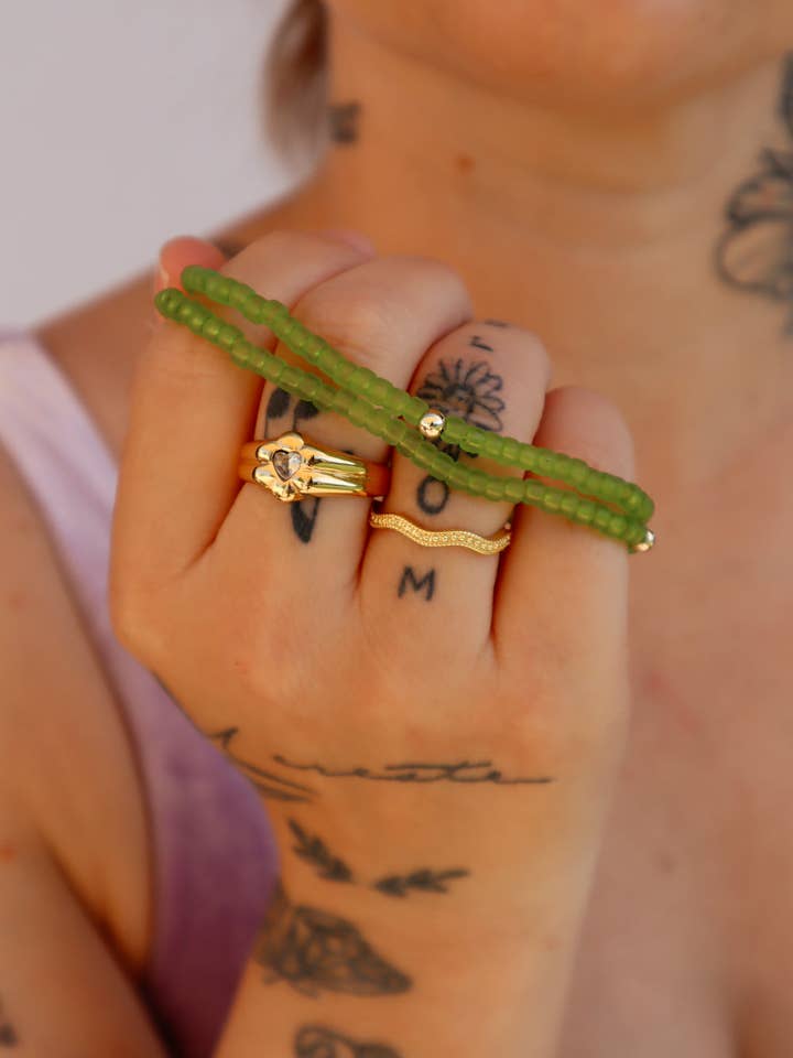 Keroppi Matte Lime Trendy Boho Friendship Bracelet for wholesale by Sundrenchd