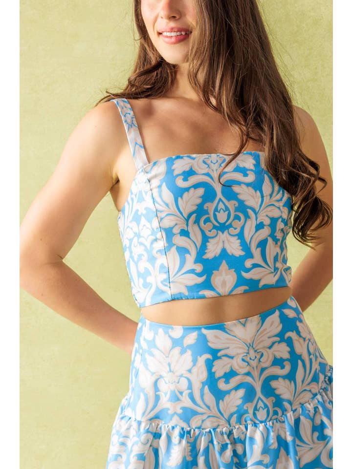 MARFIM AZUL Conjunto de top e saia estampados em tecido - IT13545-SET para venda a revendedores na Faire6