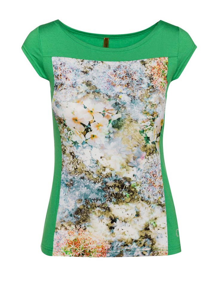 Top con scollo a barchetta con stampa floreale in verde per la vendita all'ingrosso da parte di conquista