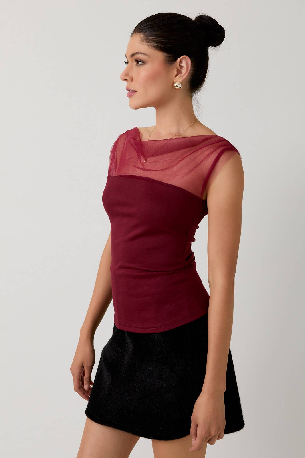 Sunday Edition - Wholesale Blouse - Women's - MESH & PONTI MIX DRAPE TOP22