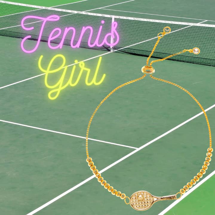 Born to Rally - Wholesale Beaded Bracelet - Gold Beaded Adjustable Tennis Racket Bracelet