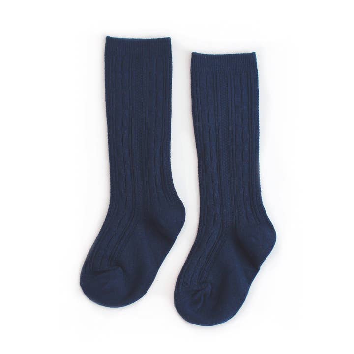 Navy Cable Knit Knee High Socks for wholesale by Little Stocking Co.