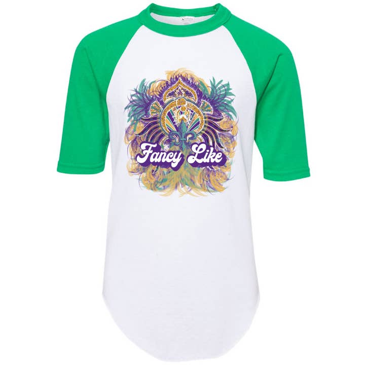 Fancy Like Mardi Gras Graphic Raglan Tee YOUTH for wholesale by Pink House On River Road
