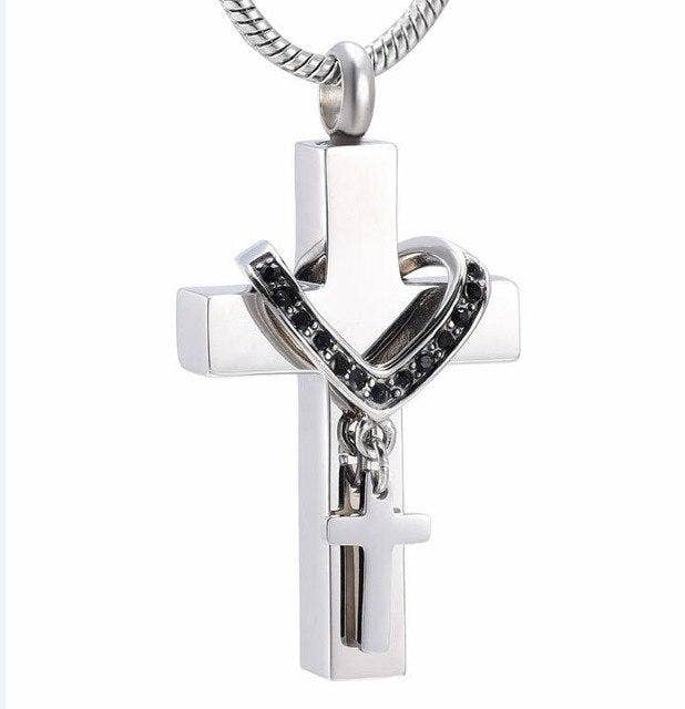 Cherished Emblems – wholesale Pendant/charm necklace – Silver Cross & Rhinestone Rosary Cremation Urn Necklace16