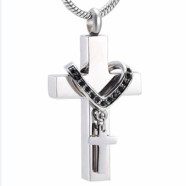 Cherished Emblems – wholesale Pendant/charm necklace – Silver Cross & Rhinestone Rosary Cremation Urn Necklace16
