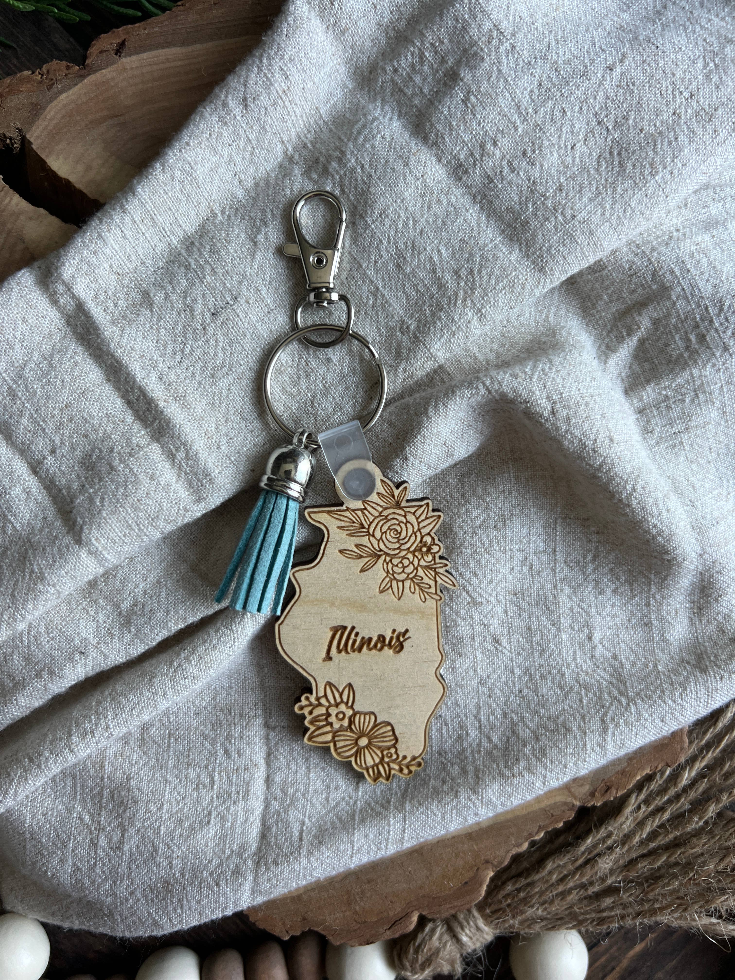Chamness' Crafty Corner - Wholesale Keychain - Unisex - Floral State Wooden Keychains1