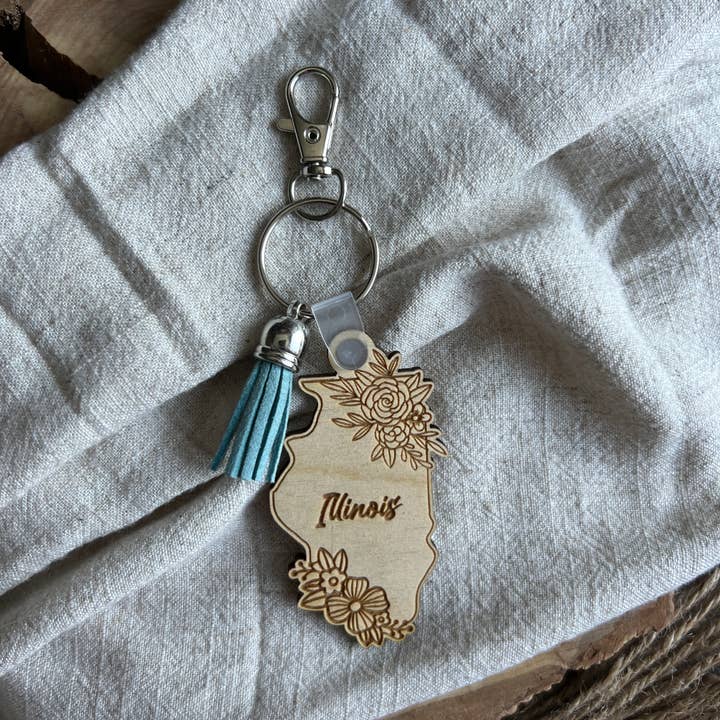 Chamness' Crafty Corner - Wholesale Keychain - Unisex - Floral State Wooden Keychains1