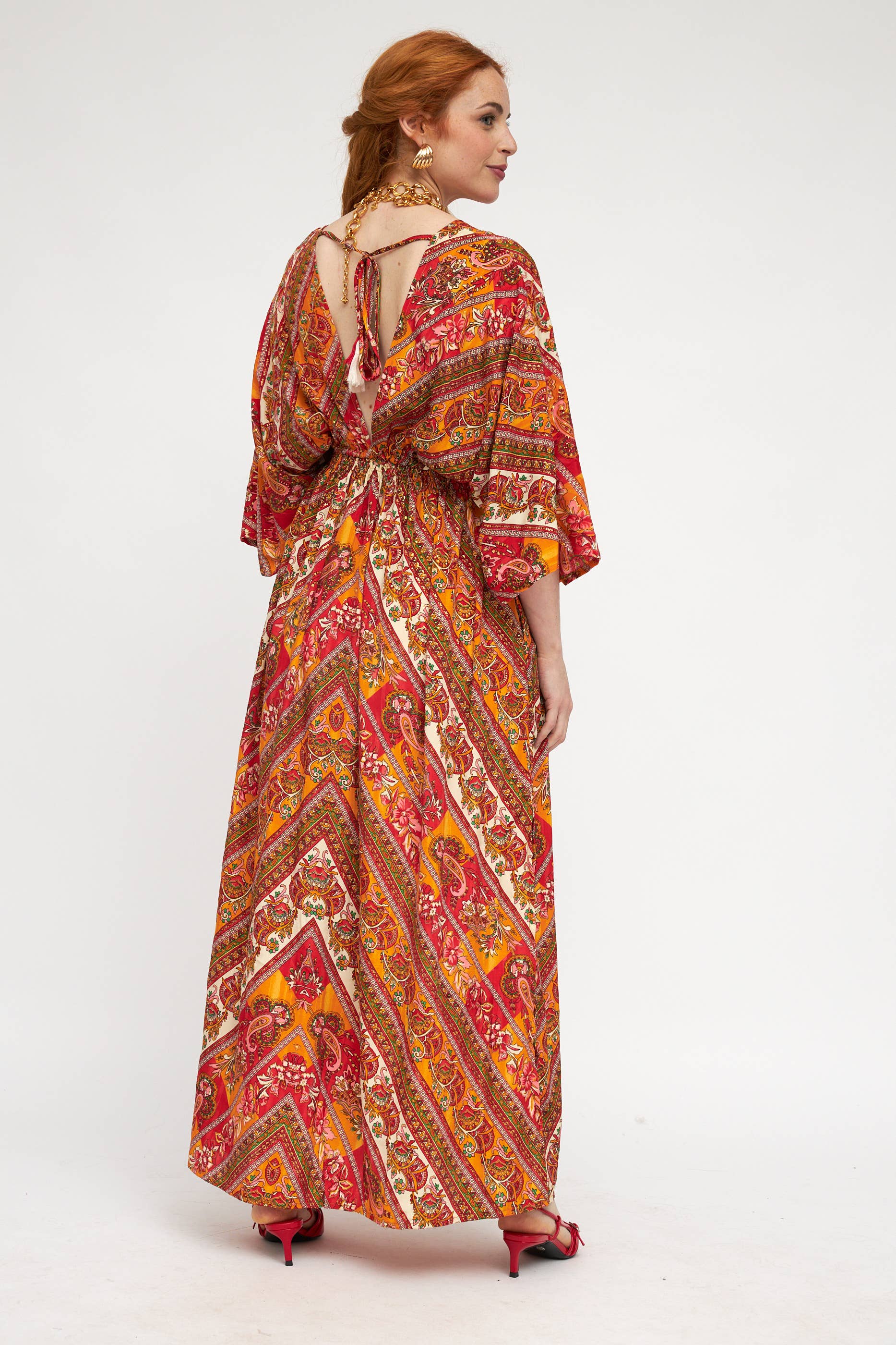  BLACK COMBO RED COMBO TURQUOISE COMBO  WOMEN'S LONG DRESS 100% COLD SILK ETHNIC PRINT for wholesale on Faire1