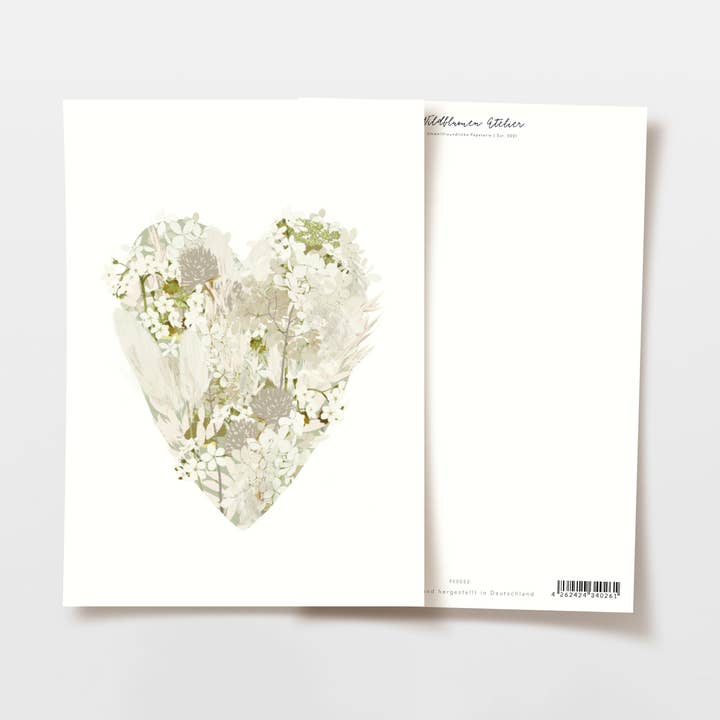 Cartolina a forma di cuore per fiori secchi, bianco/beige, certificata FSC per la vendita all'ingrosso da parte di Wildblumen Atelier
