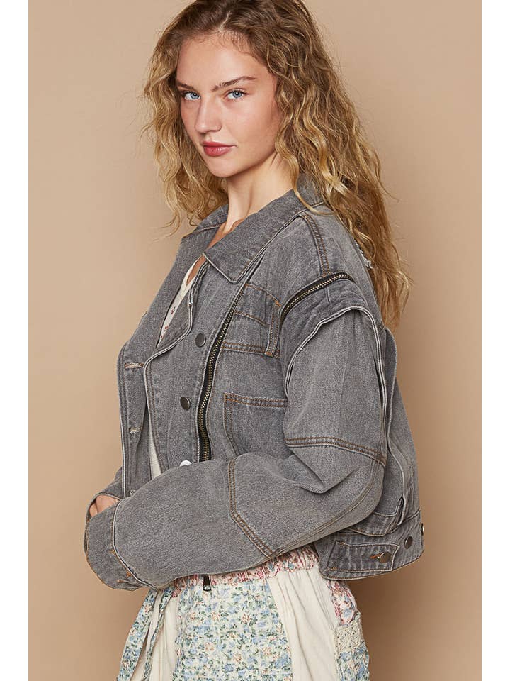 Pol Clothing - Wholesale Denim Jacket - Women's - Oversized denim jacket with zipper detail8