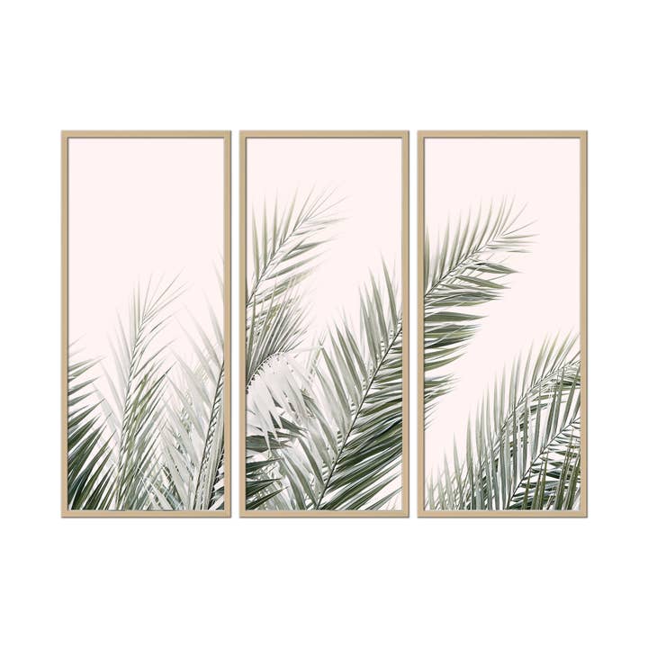 Ensemble d'art mural 3 pièces encadré « Blush Palm Leaves » pour la vente par Ready2hangart, Inc.