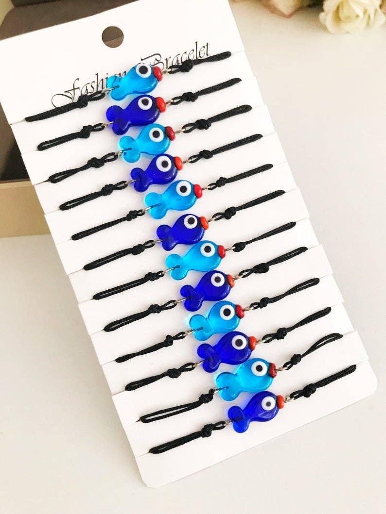 Evileyefavor – Pulseira com pendente por atacado – Pulseira Peixe com Olho Grego de Vidro Murano, PACK de 126