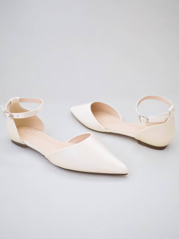 Kailee P. - Wholesale Flats - Women's - Satin Pointy Toe Flats with Ankle Strap3