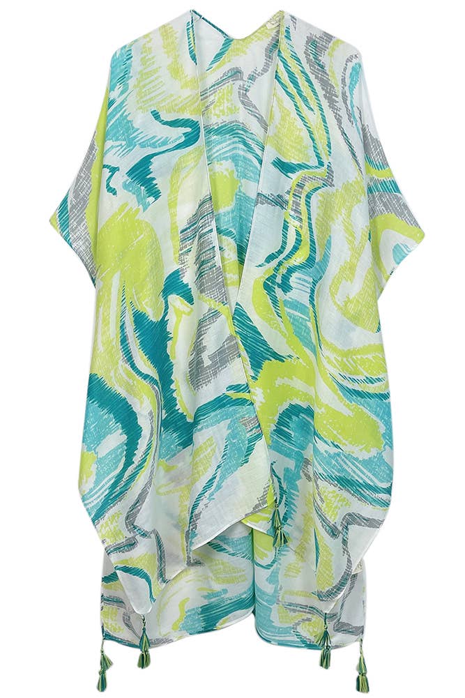 Hana - Wholesale Kimono - Women's - Abstract Print Tassel Summer Kimono2