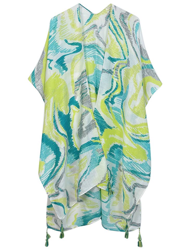Hana - Wholesale Kimono - Women's - Abstract Print Tassel Summer Kimono2