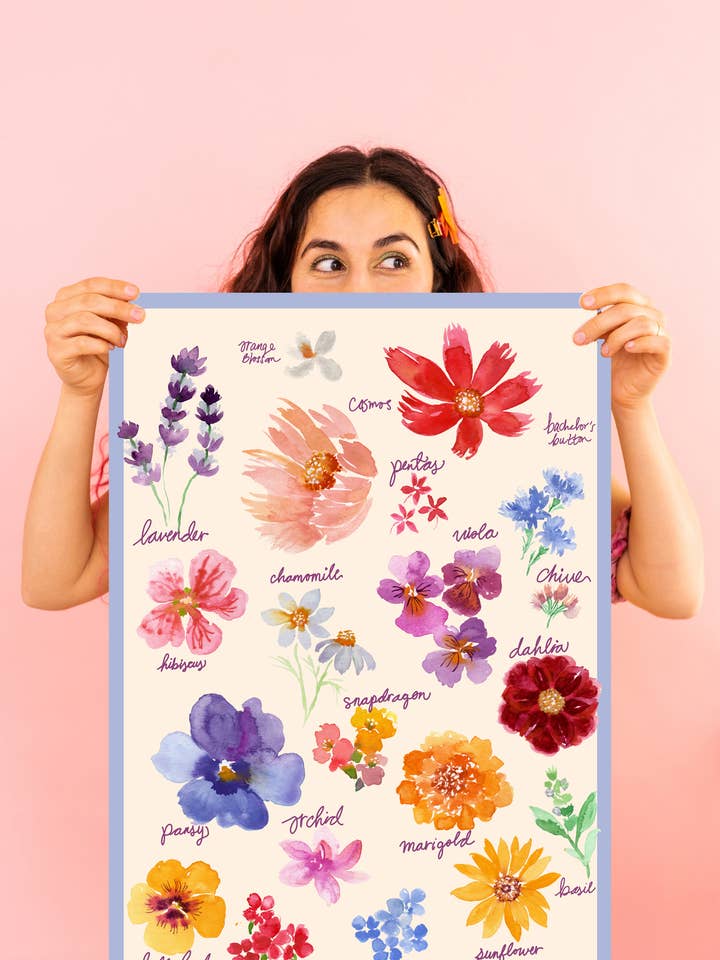 Edible Flowers Cotton Tea Towel for wholesale by Pink Puddle Studio