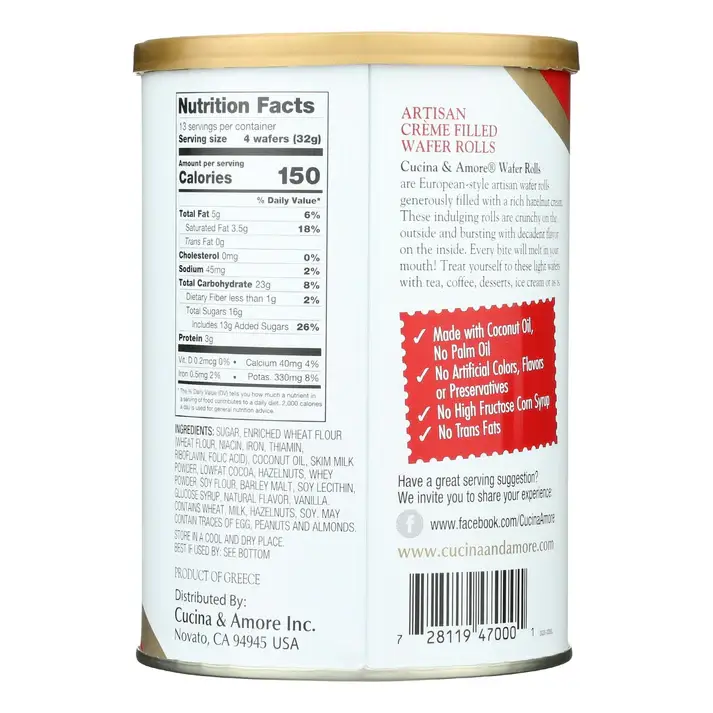 Savoury Imports Limited - Vente Biscuits - Cucina & Amore Gaufrettes Roulées aux Noisettes 400g1