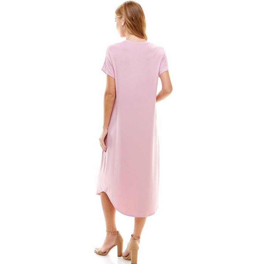 Azules Clothing - Wholesale Dress - Women's - ADM-8252RS Loose fit Crew Neck Hem Midi Dress37