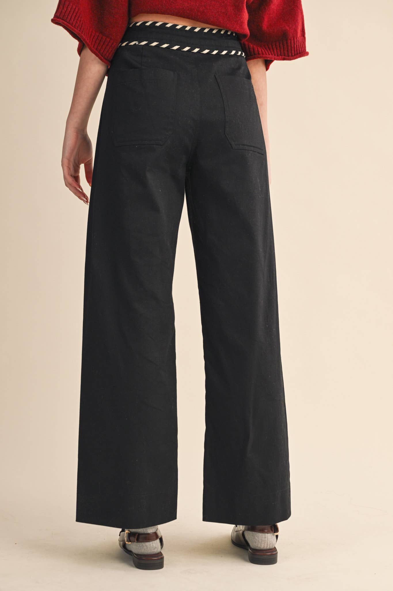 &MERCI - Wholesale Pants - Women's - HIGH WAIST WIDE LEG PANTS WITH WHIP STITCH TRIM MP42183