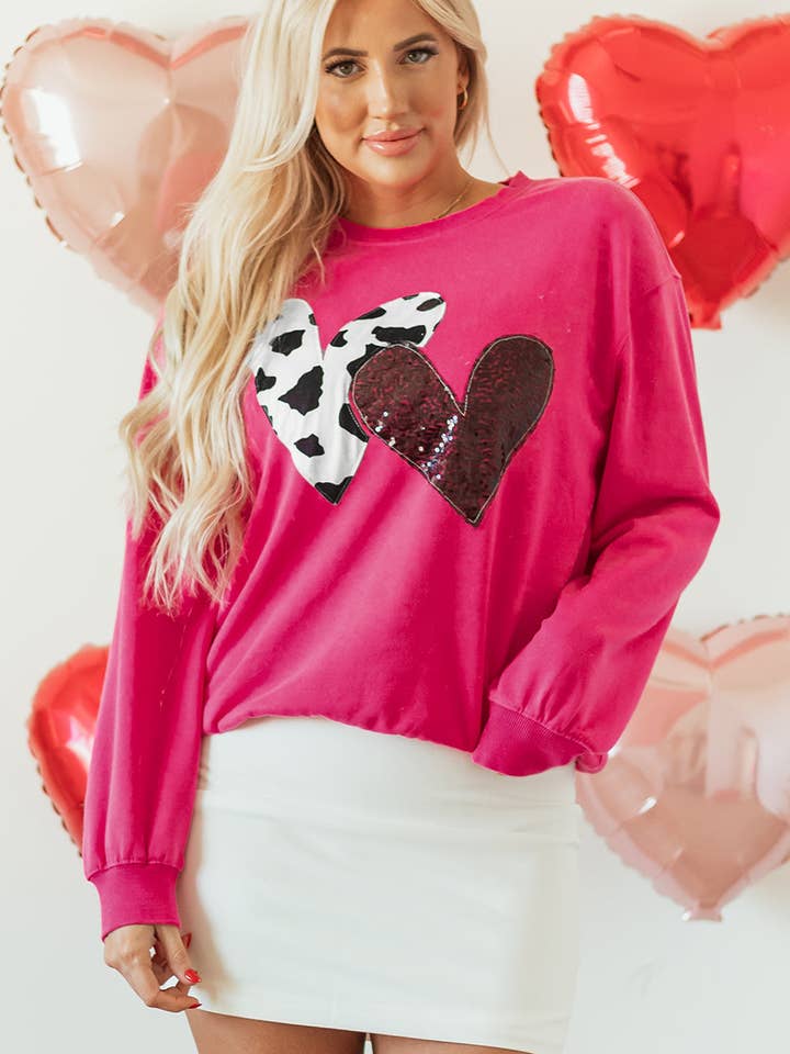 Valentijnsdag Hart Pailletten en Koe Patchwork Sweater voor wholesale door PRETTY BASH