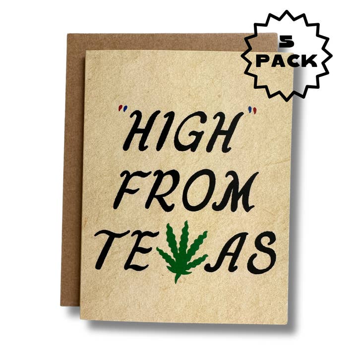 Set of 5 | High From Texas | A2 | 420 Friendly Greeting Card for wholesale by Redeemer Small Batch