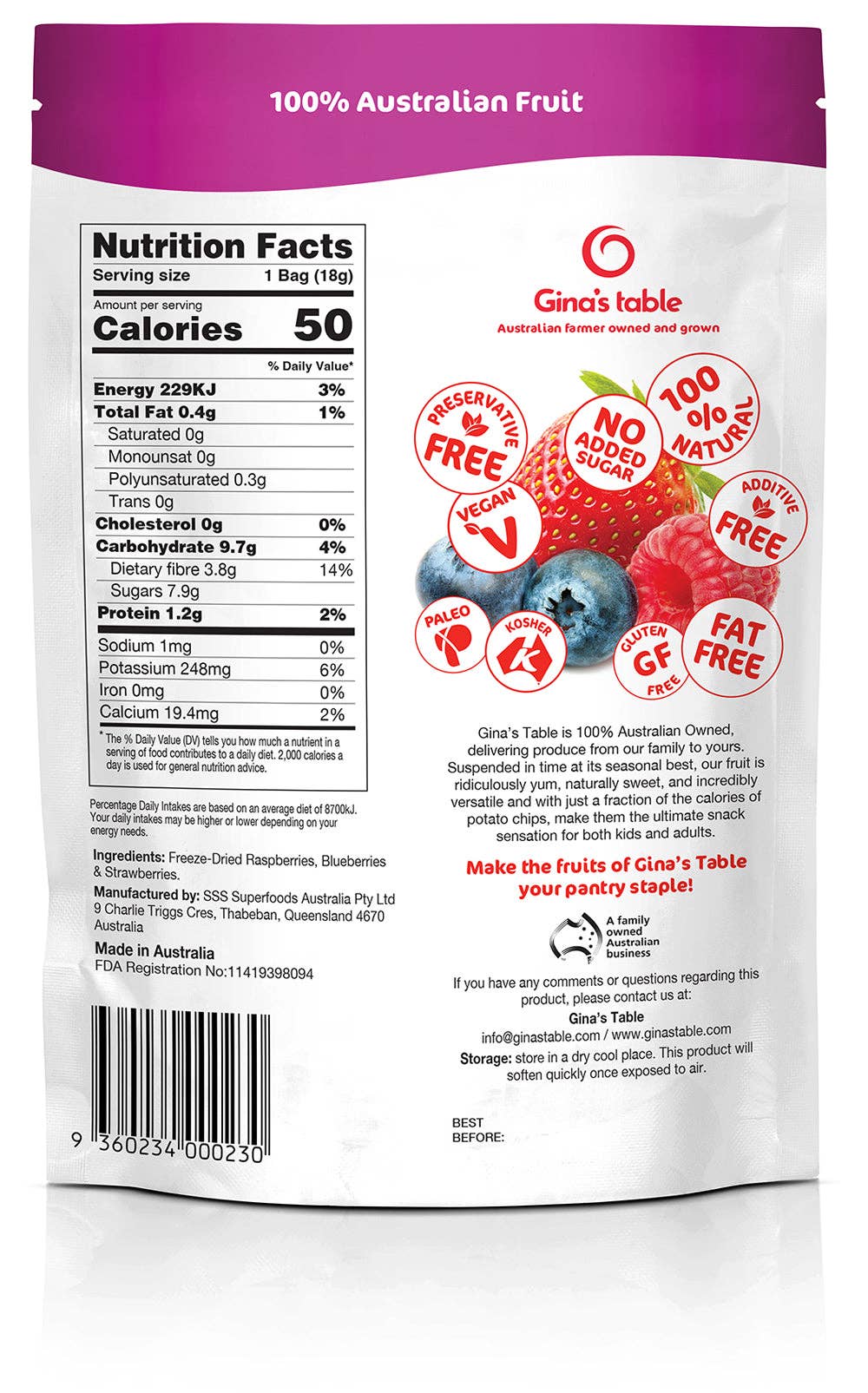 Gina's Table - Wholesale Dried/dehydrated fruit - Freeze Dried Mixed Berries with Strawberries - 10 pack1