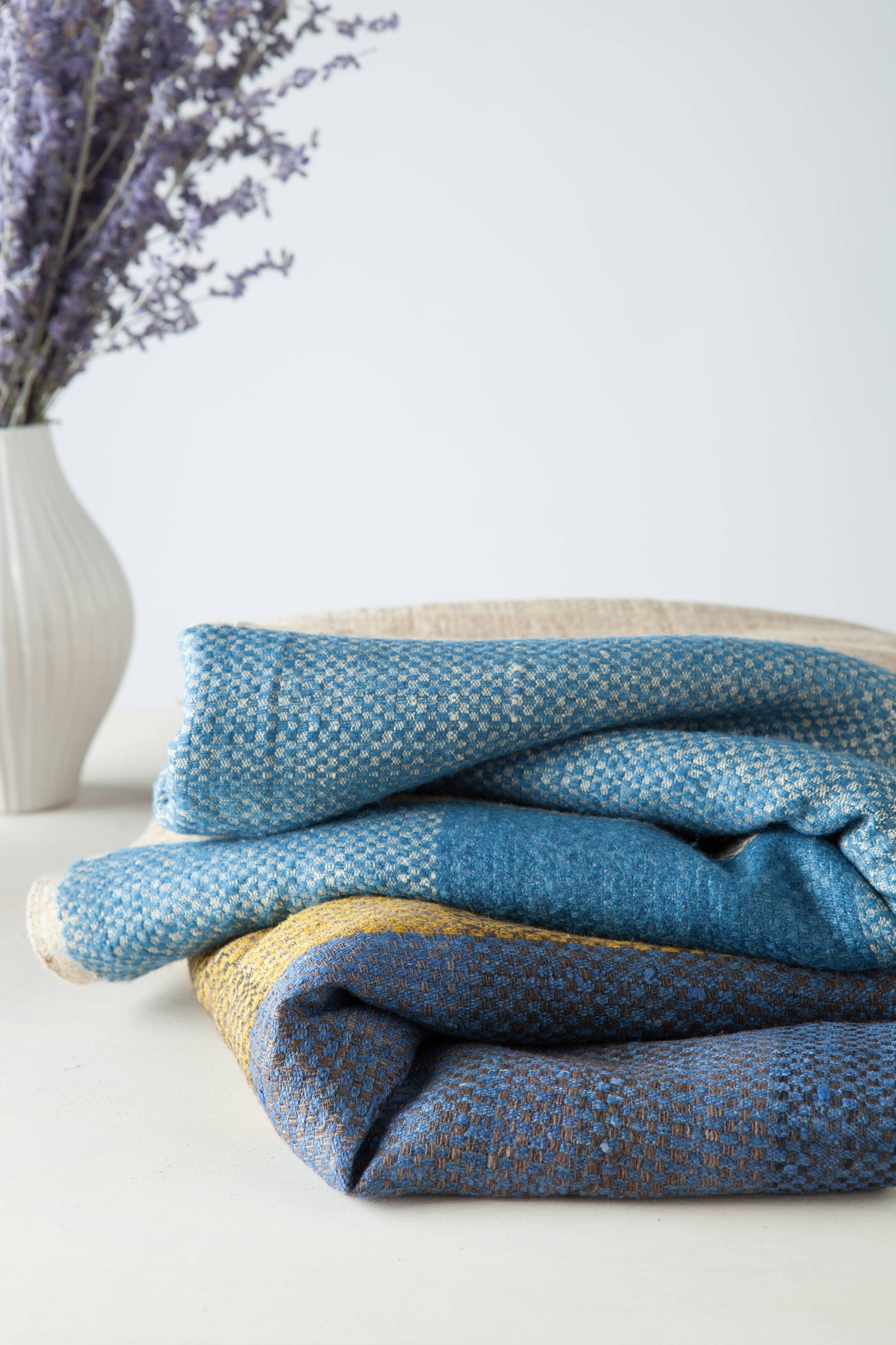 Sustainable Threads - Wholesale Throw Blanket - Silk Throw | Handwoven | Cruelty-Free | Indigo Border2