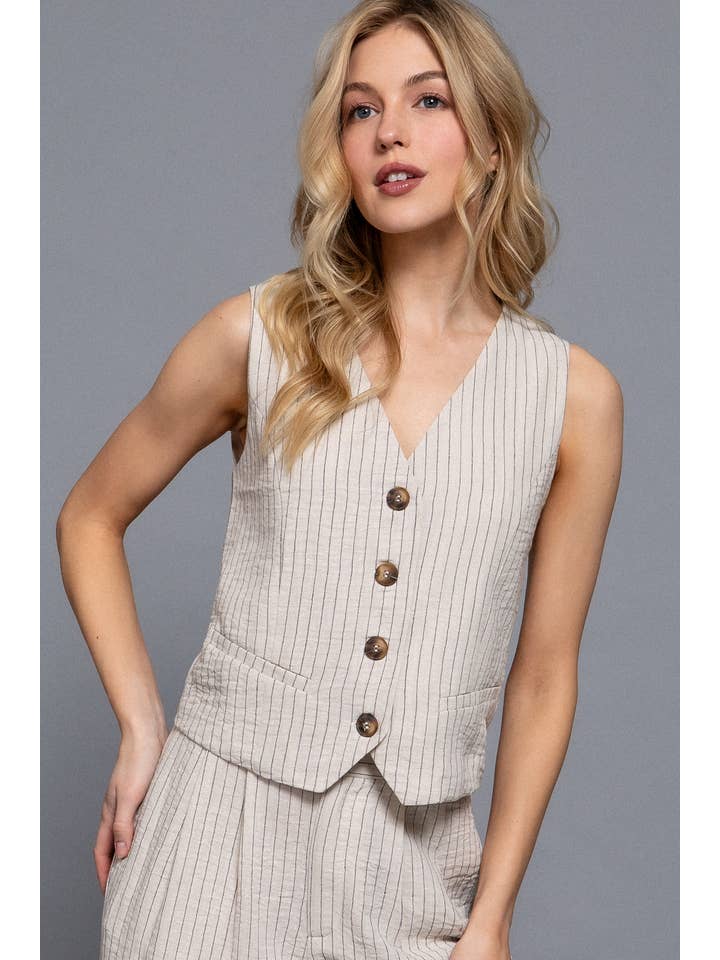 Active Basic | Active USA – Engroshandel Habitvest – til kvinder – V-udskæring Foran Knaplukning Linned Effekt Vest8