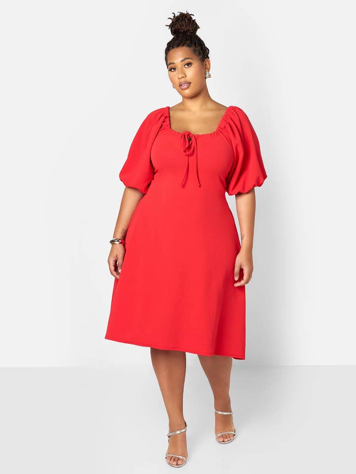 Red Mia Peasant Style A Line Midi Dress for wholesale on Faire3