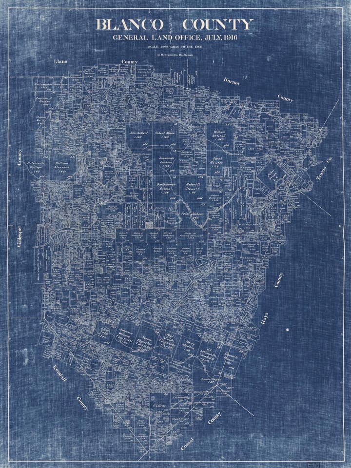 Blanco County in 1916 for wholesale by Relic Map Co.