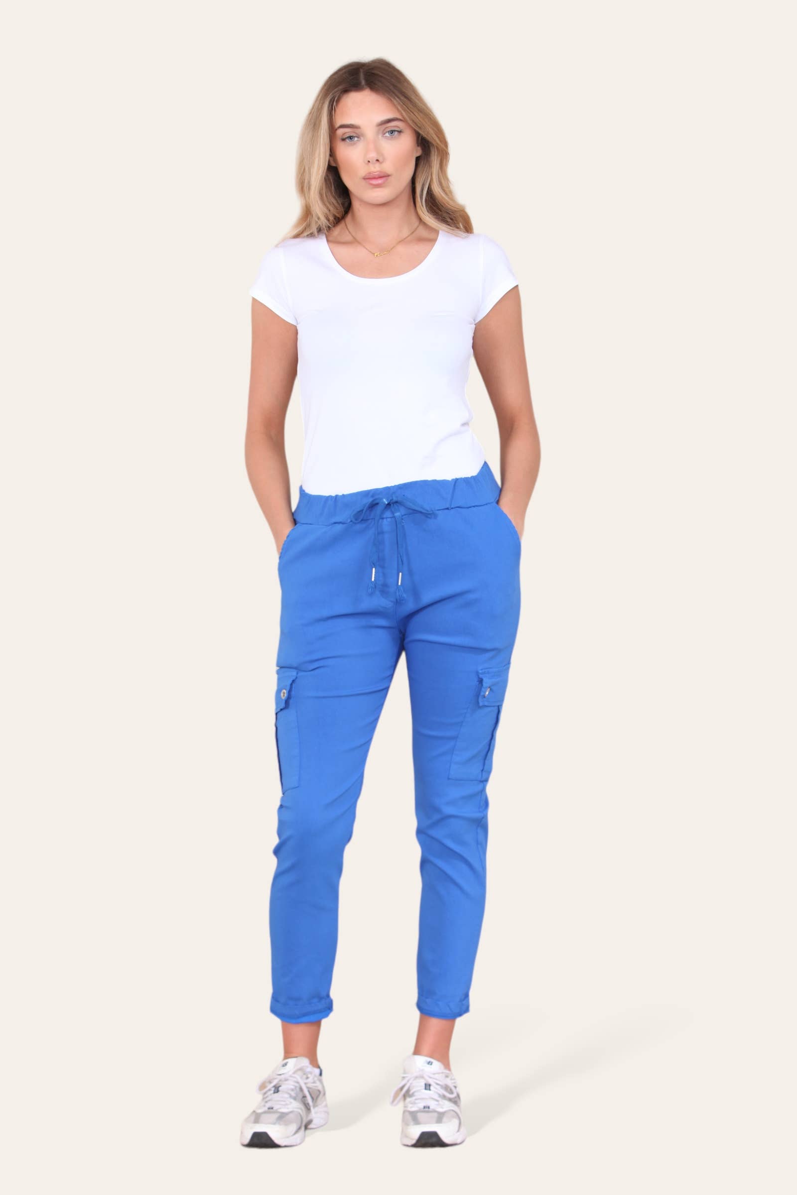 Kurt Muller – wholesale Pants – Women's – Plain Cargo Stud Pocket Bi-Stretch Magic Trousers24