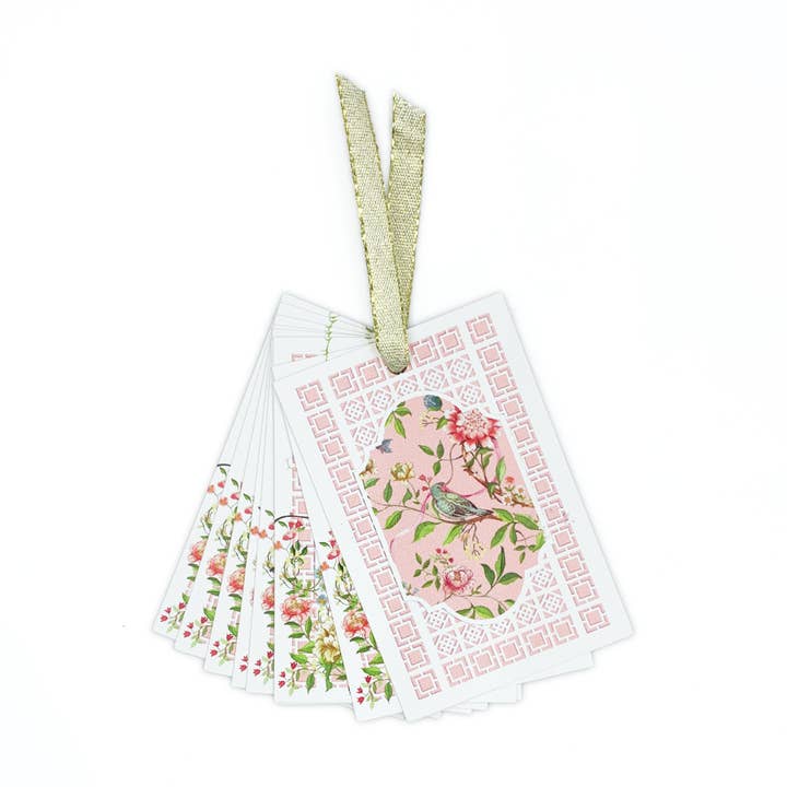Trianon Chinoiserie Rosa Blomsterpresentetiketter - Set om 10 för wholesale av Black Bow Studio