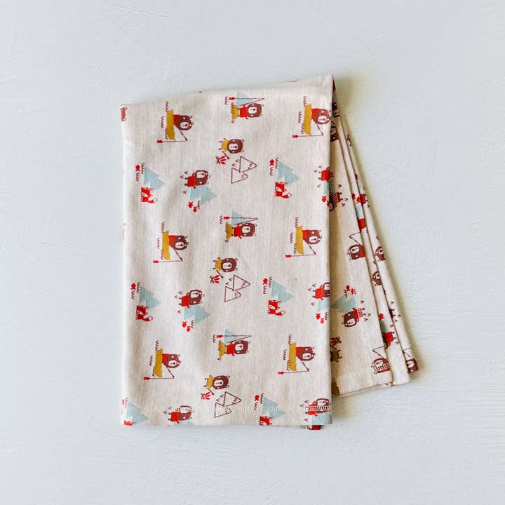 Manta de bebé de punto jacquard de oso y zorro de camping (orgánica) para venta al por mayor de Viverano Organics