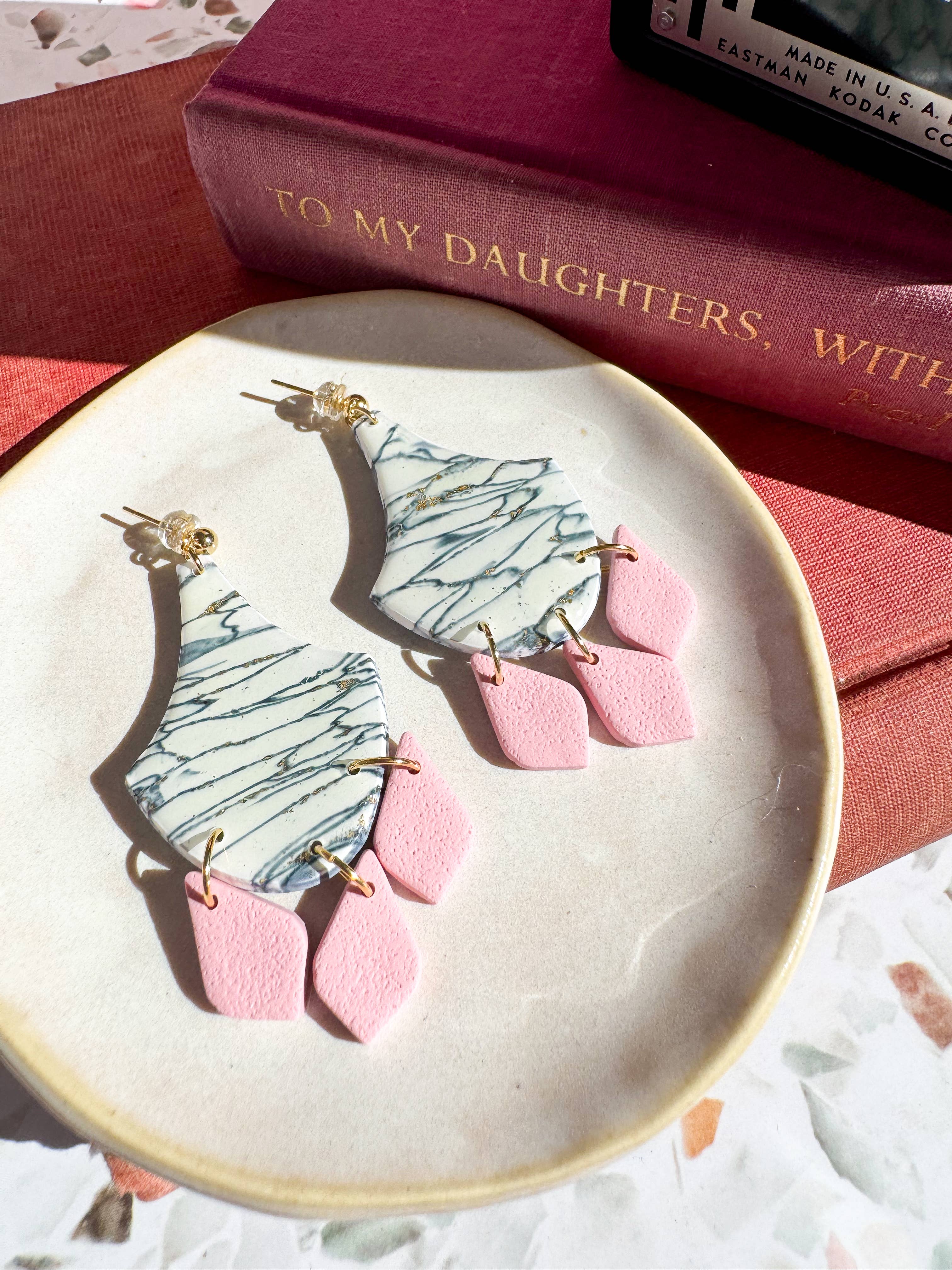 Anam Cara Clay Goods - Wholesale Dangle Earrings - Marbled Cherish Drop Earrings-Polymer Clay5